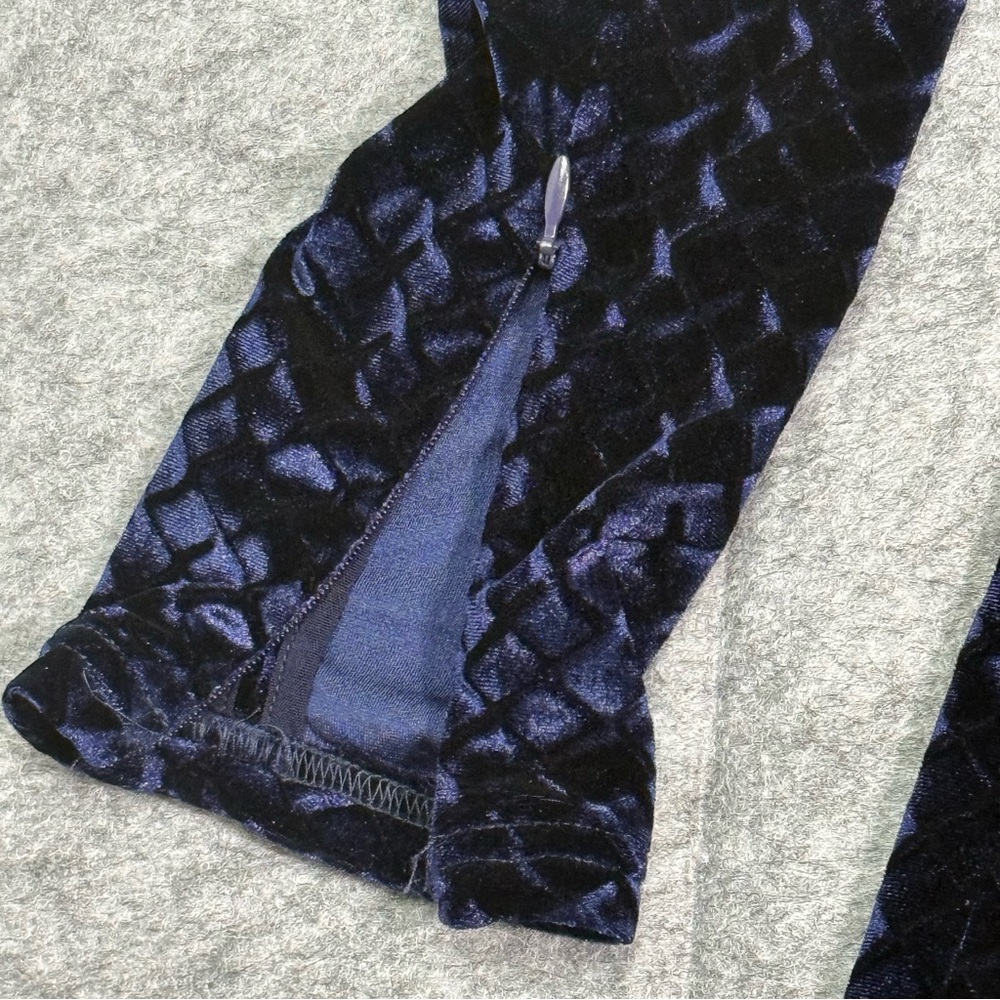 House of London Navy Velvet Mini Dress L Mock Neck Long Sleeve Shoulder Pads ( - Picture 11 of 13